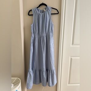 Pact coastal double gauze tiered midi dress size m in cornflower blue